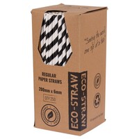 Eco-Straw Regular Paper Black/White Straw x 250