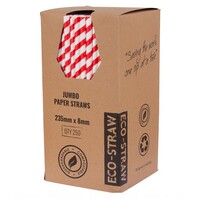 Eco-Straw Jumbo Paper Red/White Straw x250