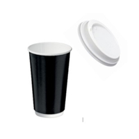 16oz Black Double Wall Paper cups x 500 + White Lids x 500